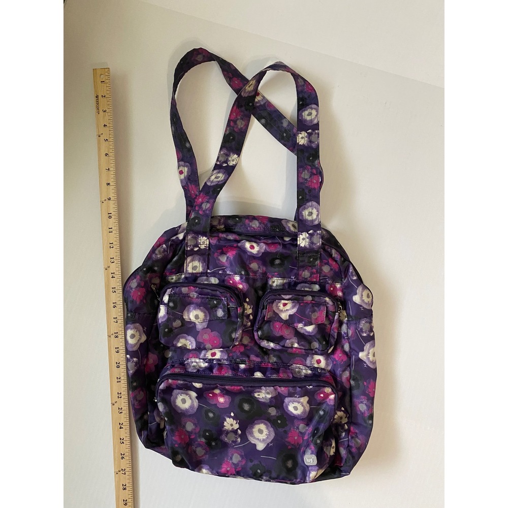 Lug Puddle Jumper Packable Tote Bag Purple Floral Travel Gym Shoulder Bag